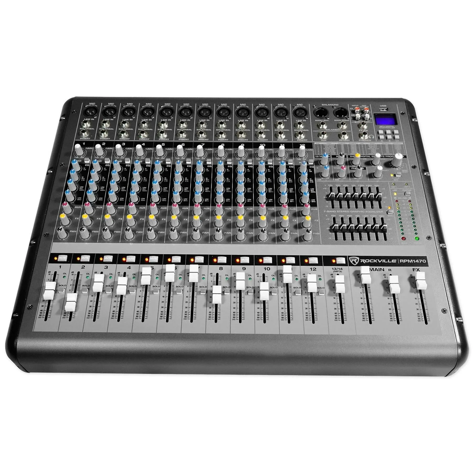 Rockville RPM1470 14 Channel 6000W Powered Mixer w/USB, Effects/14 XDR2 Mic