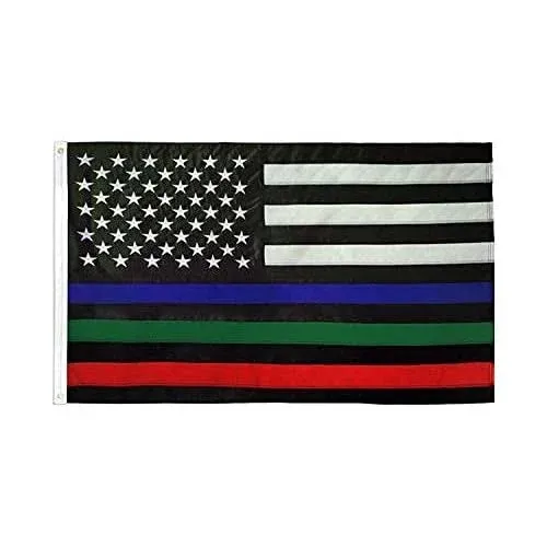 3x5 USA Thin BLUE GREEN RED Line Flag American Police Fire Nylon Embroidered