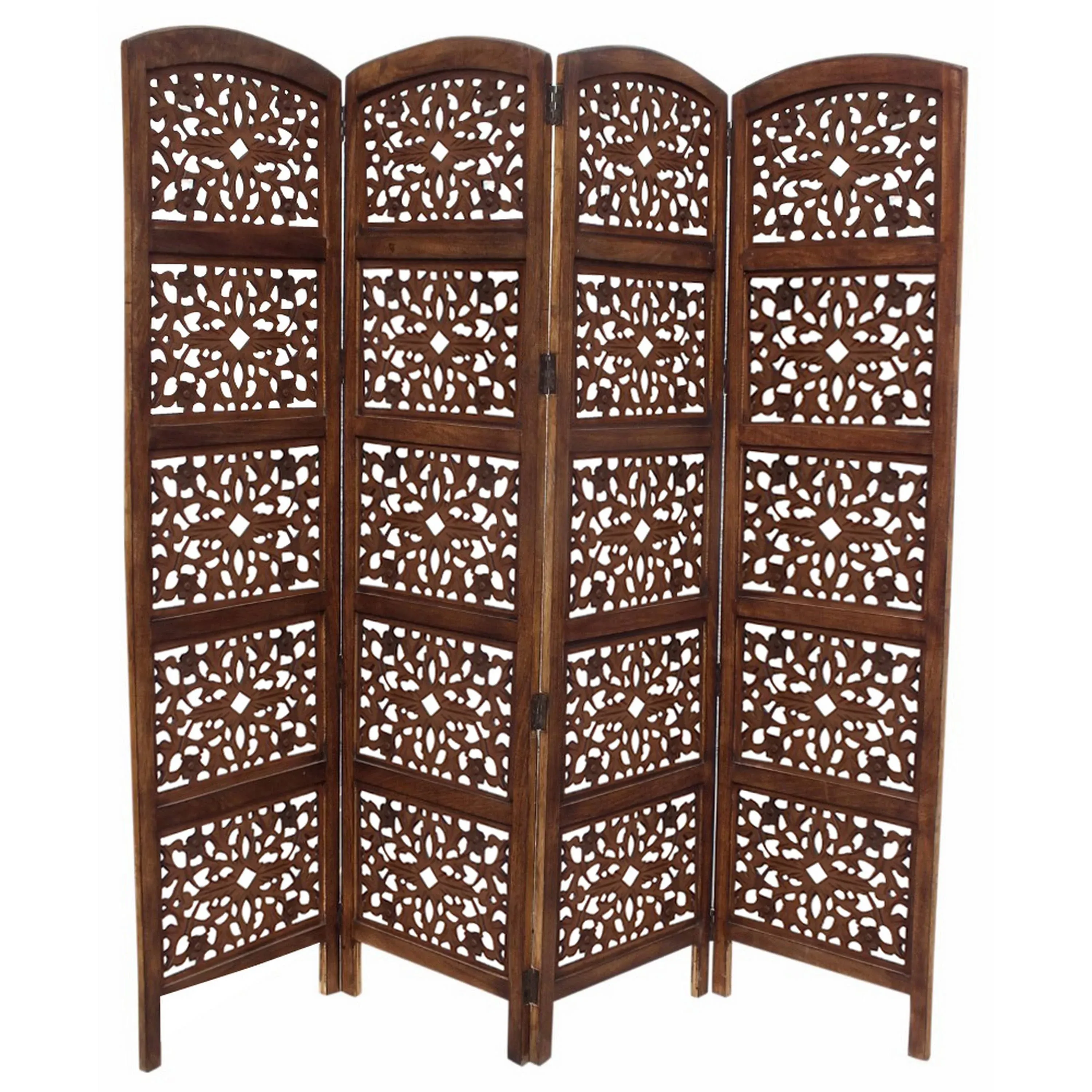 Carved Cut-Out Wood Privacy Screen Room Divider 4-Panel Partition ~ Reversible 