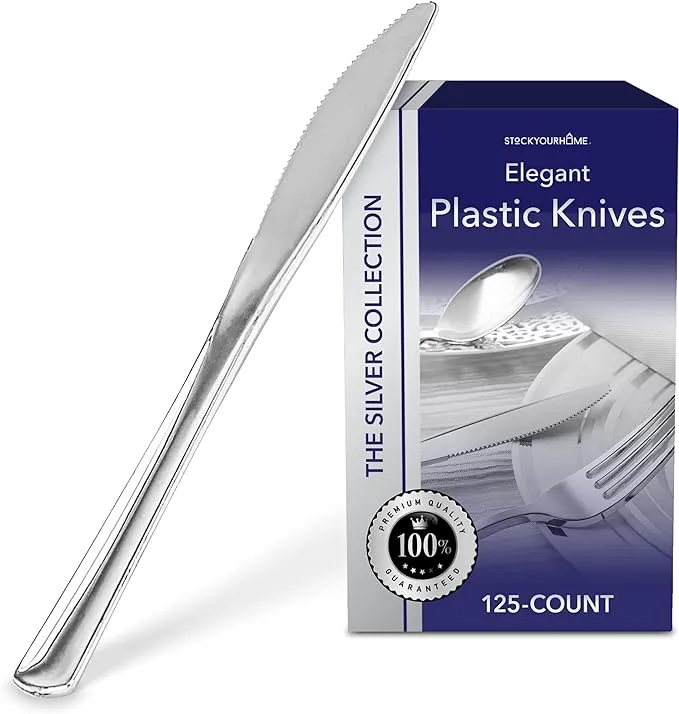 Stock Your Home 125 Knives Plastic Silverware Looks Like Silver