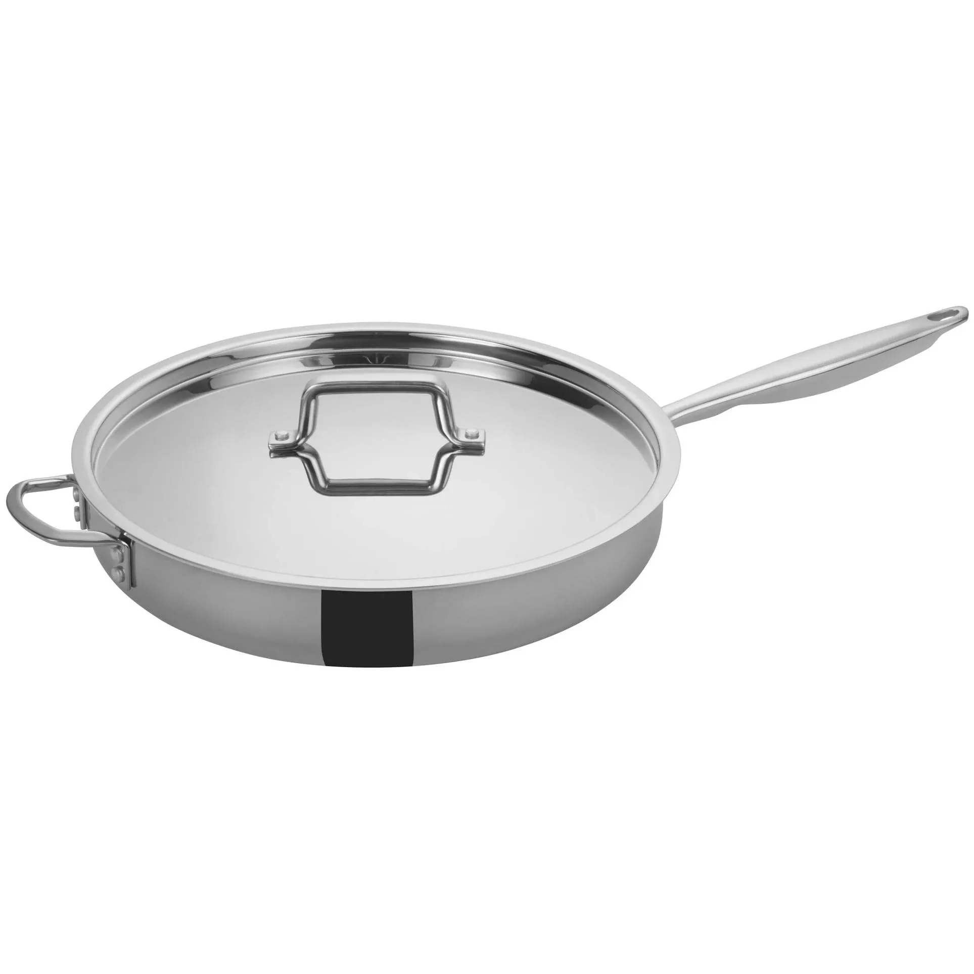 Winco TGET-7 Tri-Ply Stainless Steel 7 Qt. Saute&amp;amp;acute; Pan with Cover, Helper Handle