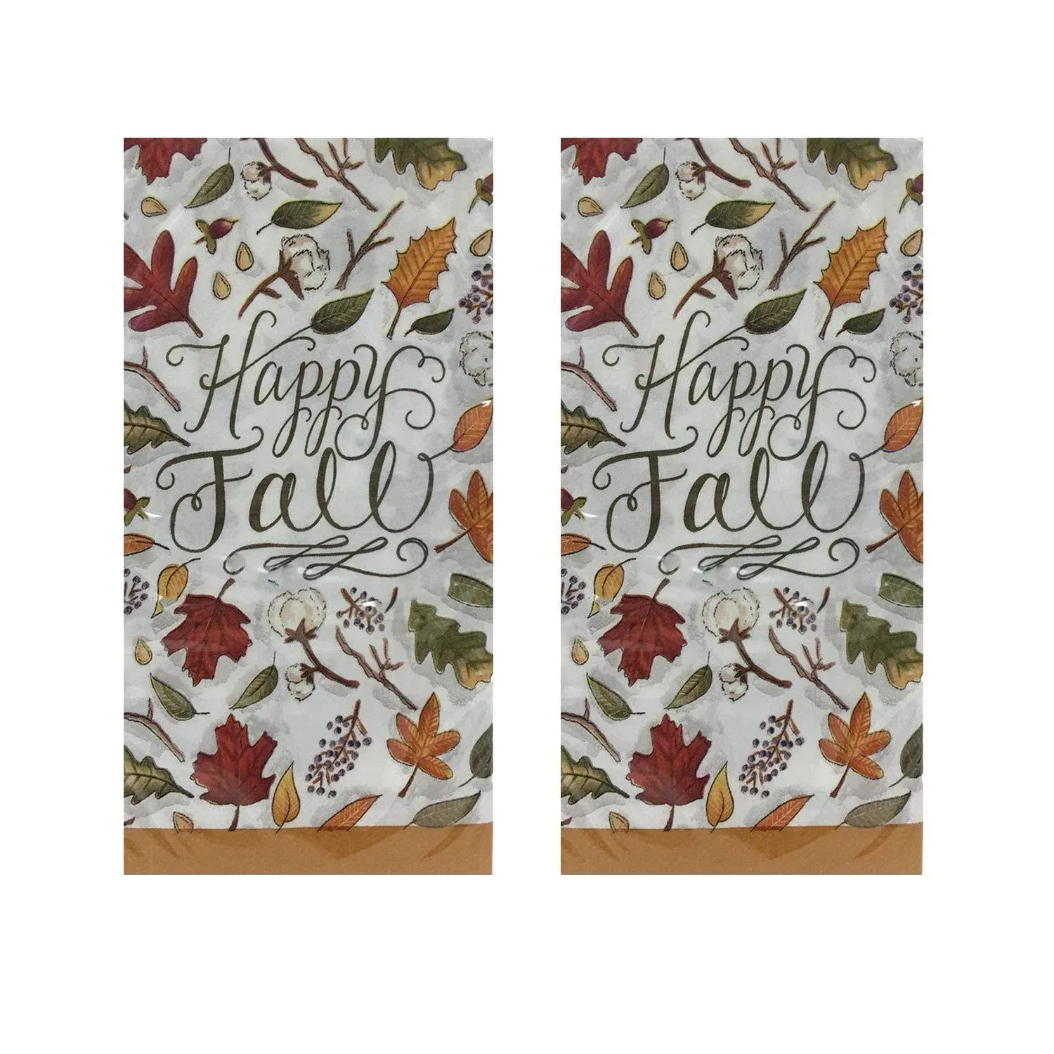 Thanksgiving Holiday themed Guest Towels Buffet 2-ply Paper Napkins with"Happy Fall" Scripty (Pack of 2) 20 ct Each