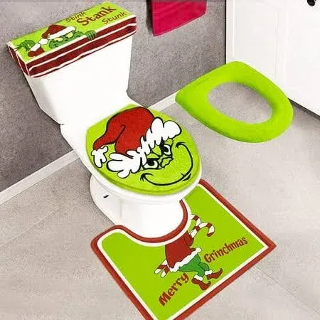 Christmas Decorations - Grinch Decor Toilet Seat Set of 4 (Red - Green)