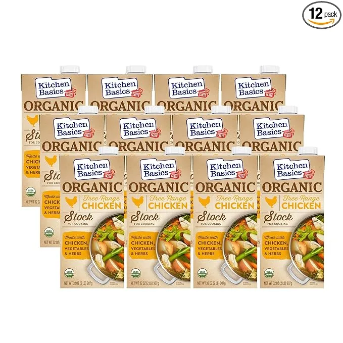 Kitchen Basics Organic Free-Range Chicken Stock, Heart Healthy, No MSG, USDA Certified Organic, Gluten Free, 32 Ounce (Pack of 12)