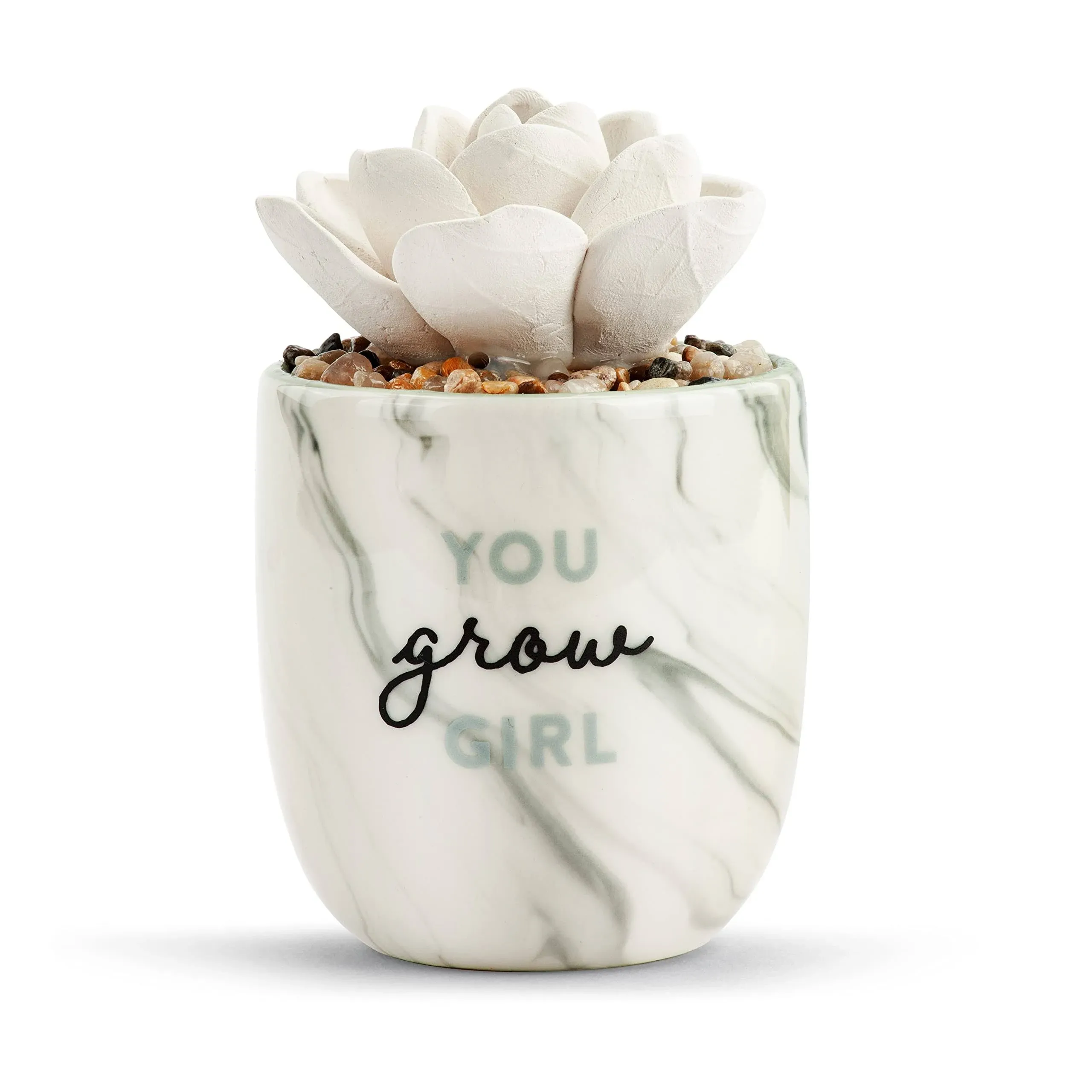 Demdaco You Grow Girl Succulent Marbled White 4.5 x 3 Ceramic Oil Diffuser