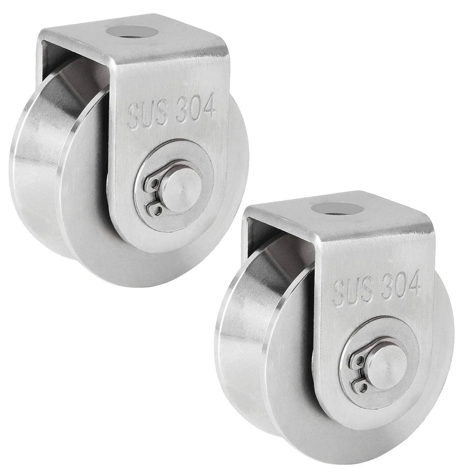 2PCS V Type Pulley Roller 304 Stainless Steel Pulley Block Duplex Bearing Super Silent Heavy Duty Grooved Wheel, Loading 500lb for Material Handling and Moving, Gym Wire Rope Rail Sliding Gate