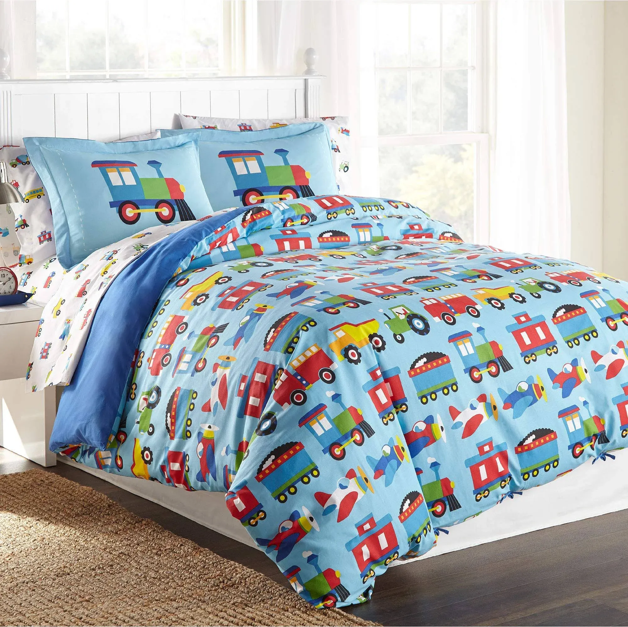 Wildkin Kids Trains, Planes & Trucks 100% Cotton Duvet Cover - Full