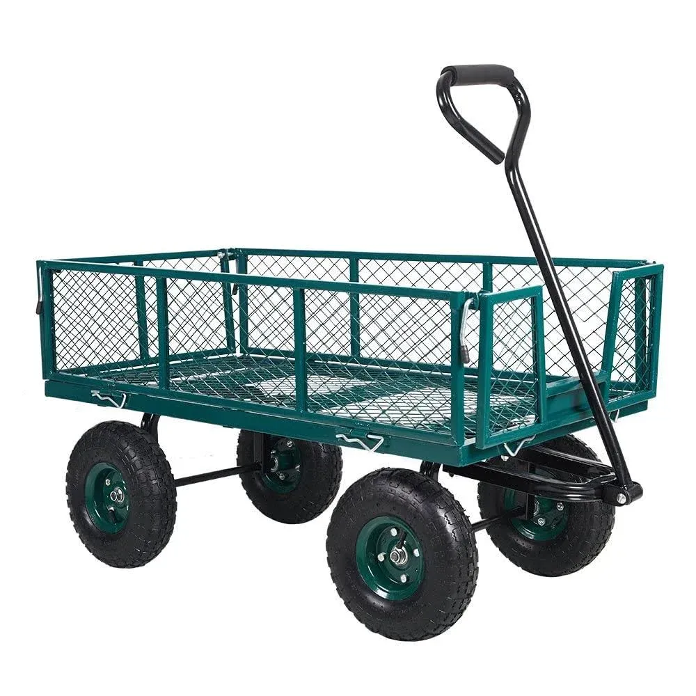 Utility Garden Cart Heavy Duty Wagon W/ Pneumatic Tires Removable Sides