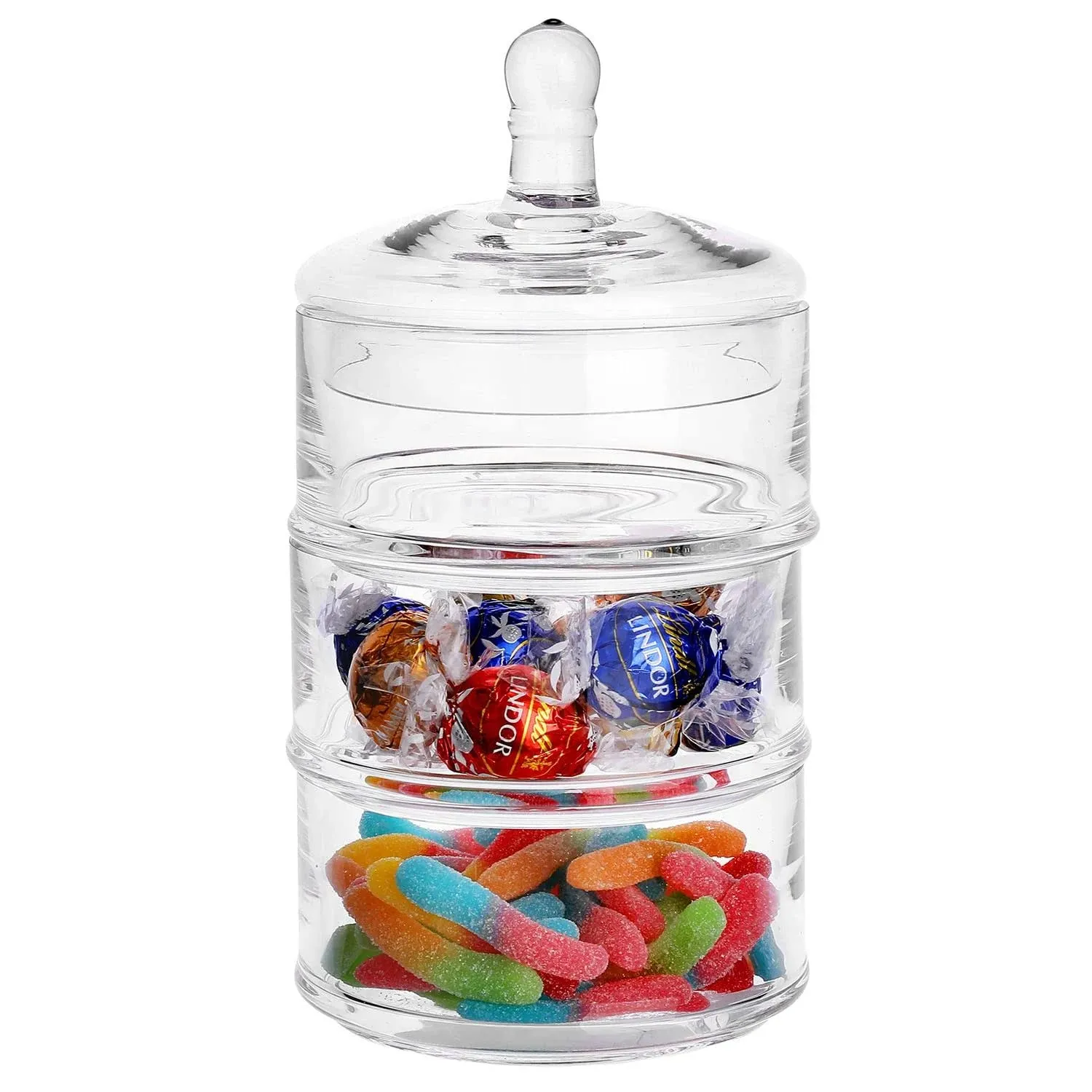 MyGift 3 Tier Stacking Jars, Round Clear Glass Apothecary Candy Cookie Jar with Lid