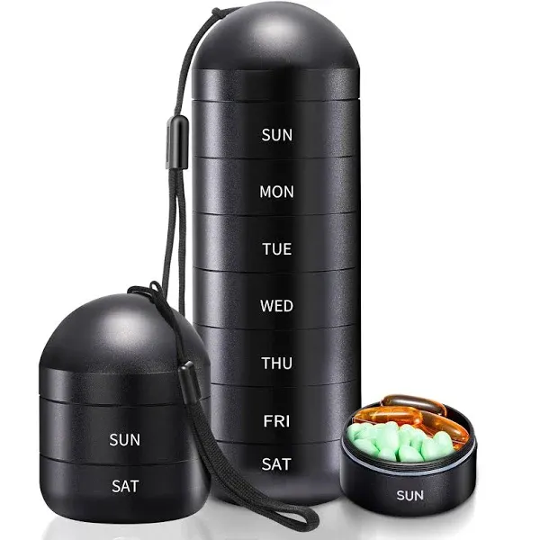 Zannaki Weekly Pill Organizer 7 Day 2 Times a Day, Portable Metal Travel Waterproof AM PM Pill Box,Large Pill Case Container, BPA Free Daily Medicine Organizer Holder for Vitamin, Fish Oil, Supplement