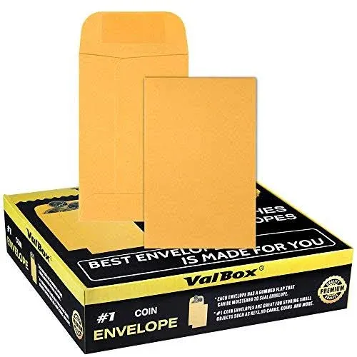 ValBox #1 Coin Envelopes 2.25x 3.5 Small Parts Envelope with Gummed Flap for or