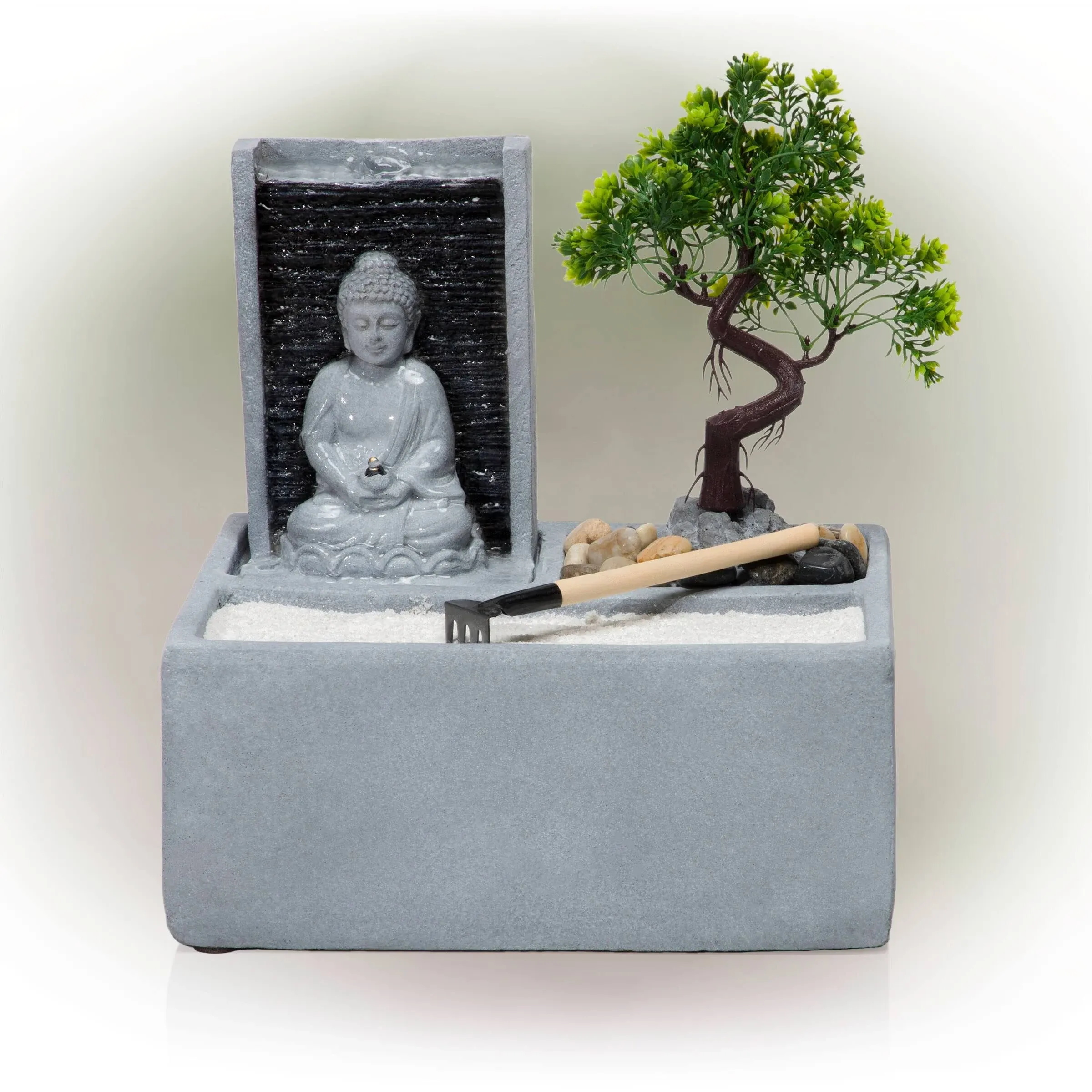 Buddha Bonsai Garden Tabletop Fountain with LED Light - Asian - Indoor Fountains - by Alpine Corporation | Houzz