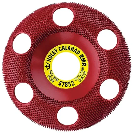 King Arthur's Tools Original and Patented Round Medium Red Holey Galahad Tungsten Carbide Disc for Woodworking, Shaping, and Smoothing - Fits most Standard 4 1/2", 115-125mm Angle Grinders #47852 RMR