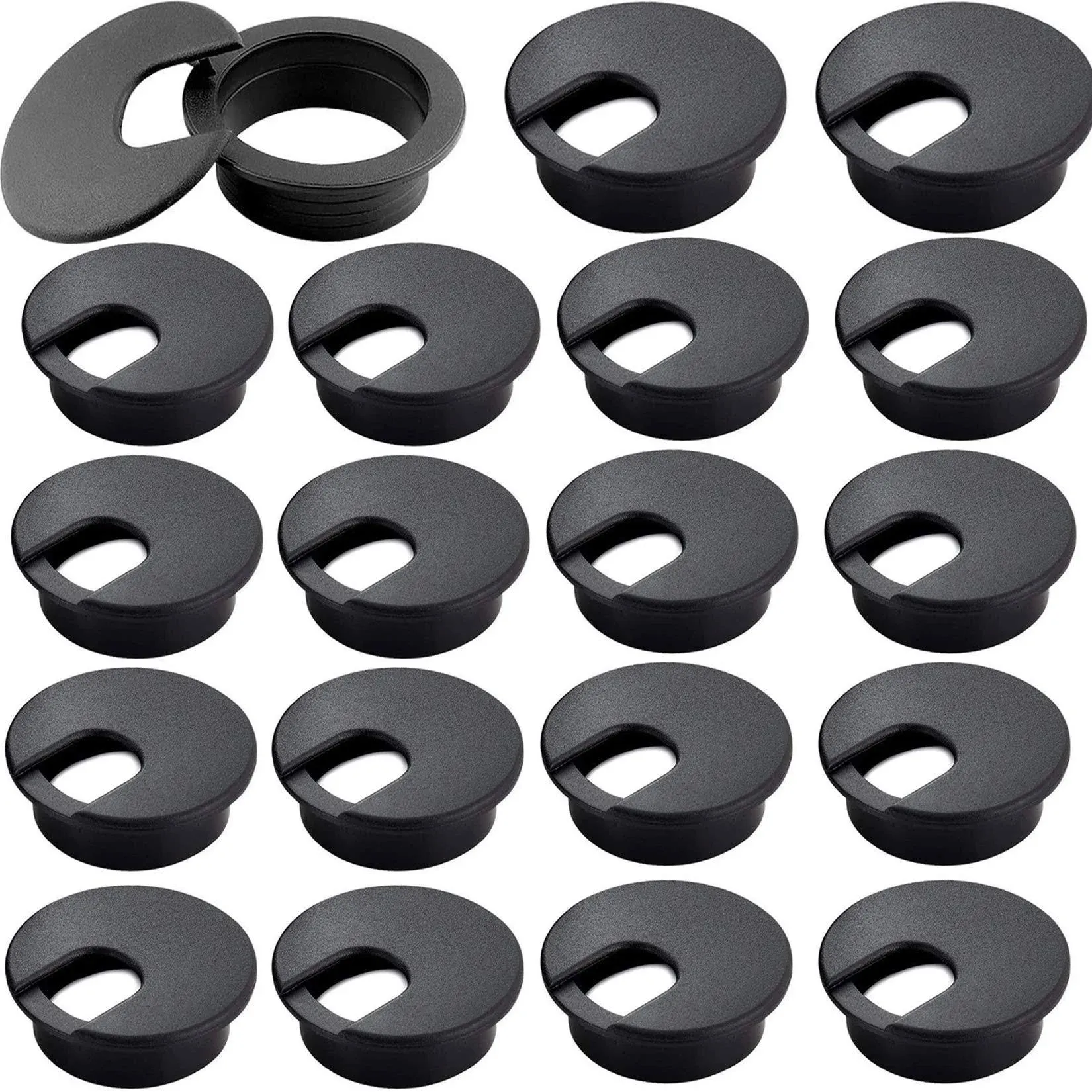 20Pack 2" Black Desk Grommet, HNBun Wire Cable Hole Cover Plug Cap Insert, PC Computer Desk Plastic Grommet Cord Wire Organizer Caps for Hide Office Desk Cords and Cables, Cable Wire Grommet Cord