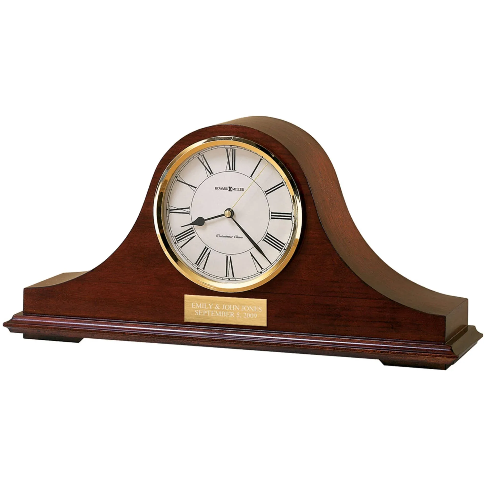 Howard Miller Christopher Mantel Clock 635-101 Windsor Cherry Finish, Brass Accents, Black Roman Numerals, Quartz Single-Chime Movement, Volume Control