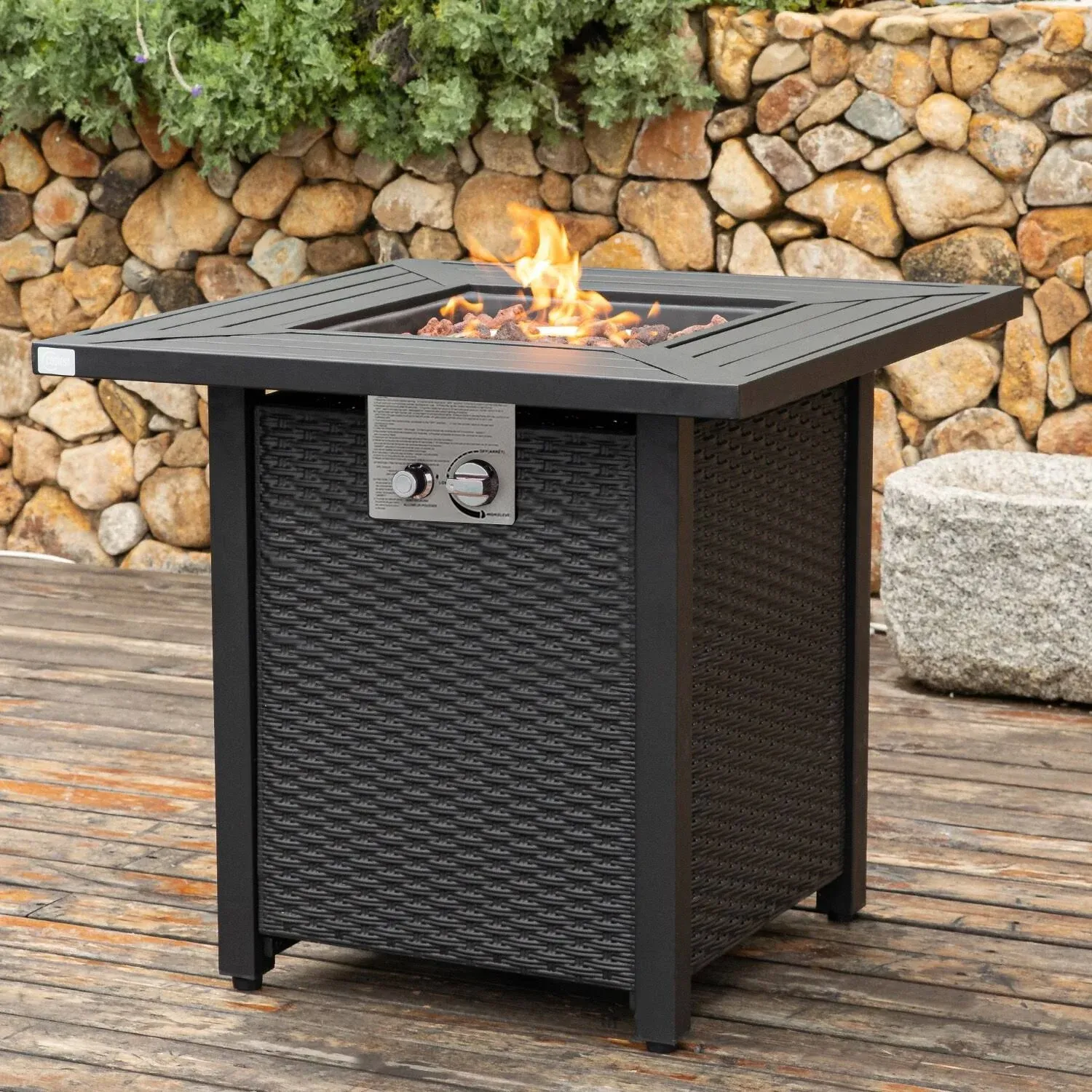 COSIEST 40,000 BTU Outdoor 28-inch Square Metal Fire Table - Black