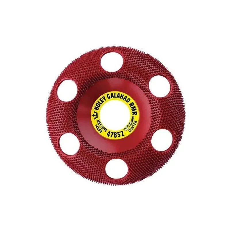 King Arthur's Tools Original and Patented Round Medium Red Holey Galahad Tungsten Carbide Disc for Woodworking, Shaping, and Smoothing - Fits most Standard 4 1/2", 115-125mm Angle Grinders #47852 RMR