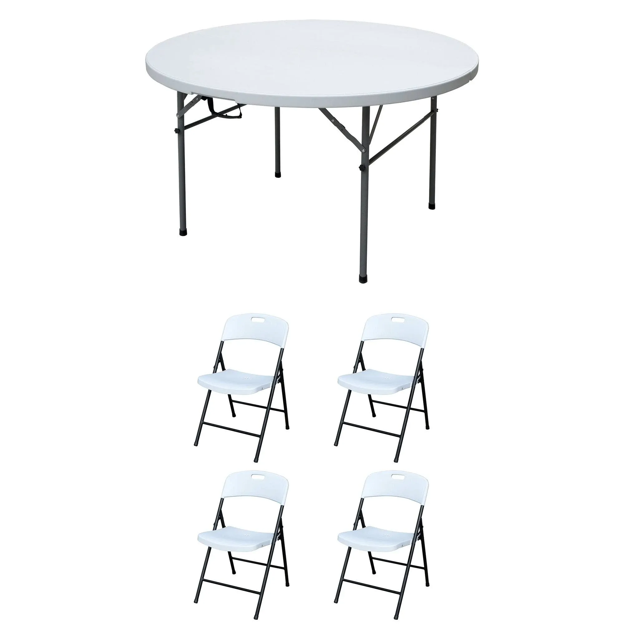 Plastic Development Group 4' Fold in Half Round Folding Banquet Table - White