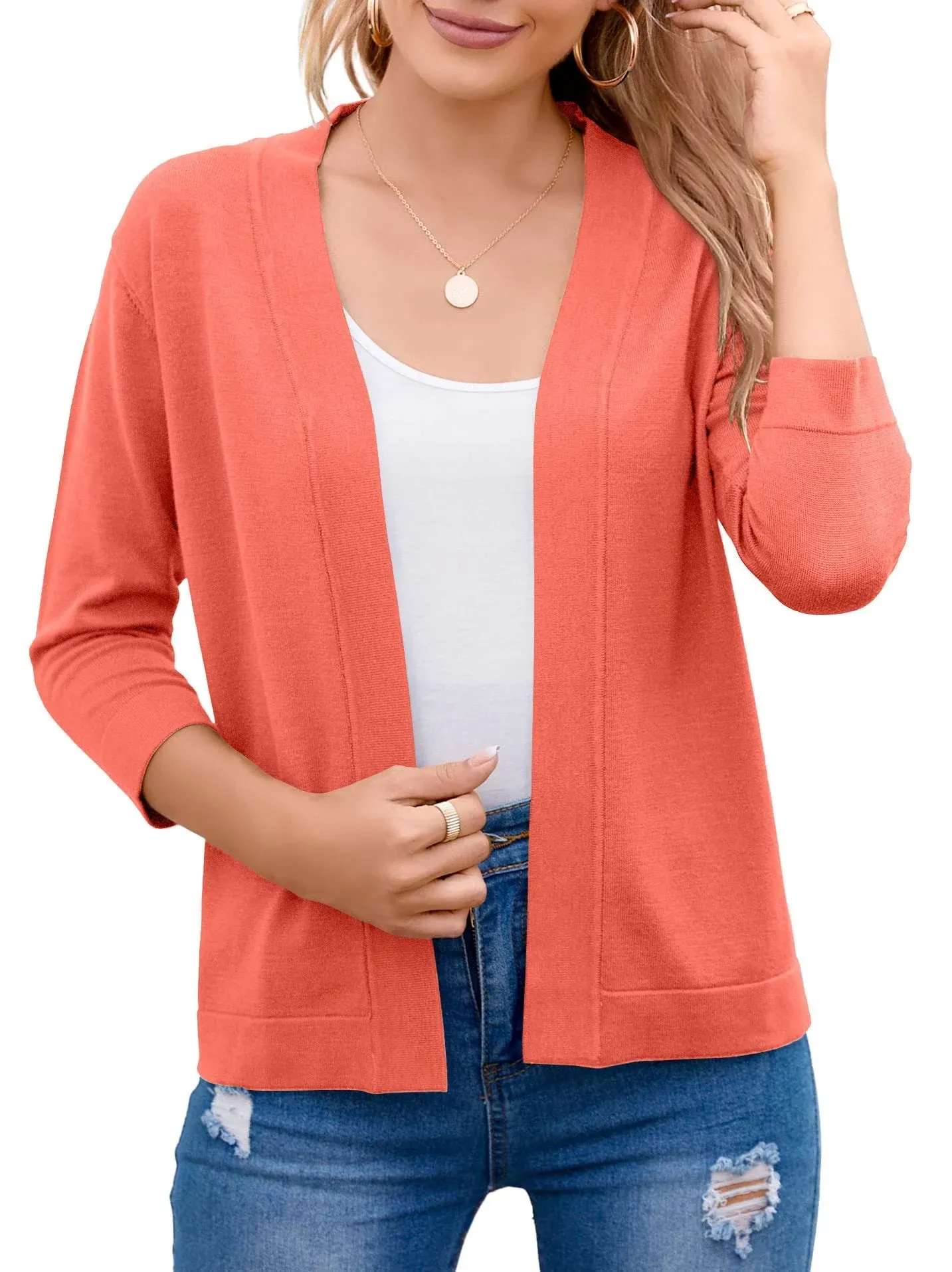 Women's 3/4 Sleeve Open Front Cropped Cardigan Sweater Elegant Shrugs for Women