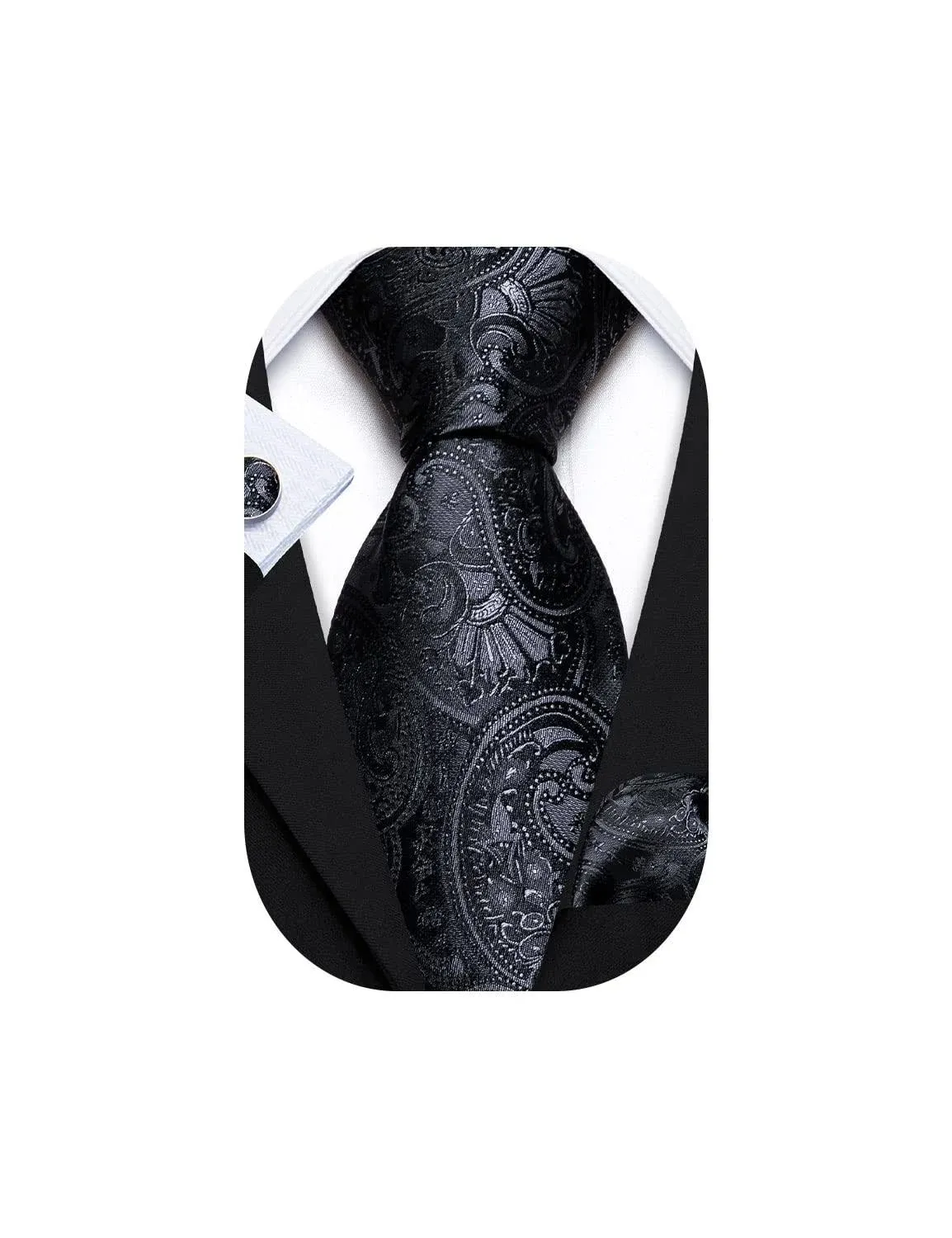 Barry.Wang Paisley Tie Fashion Set Hanky Cufflinks Neckties for Men Woven Silk