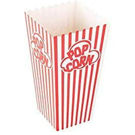 GSM Brands Popcorn Containers Boxes (100 Pack) - Striped White and Red Paper - for Home Movie Theater