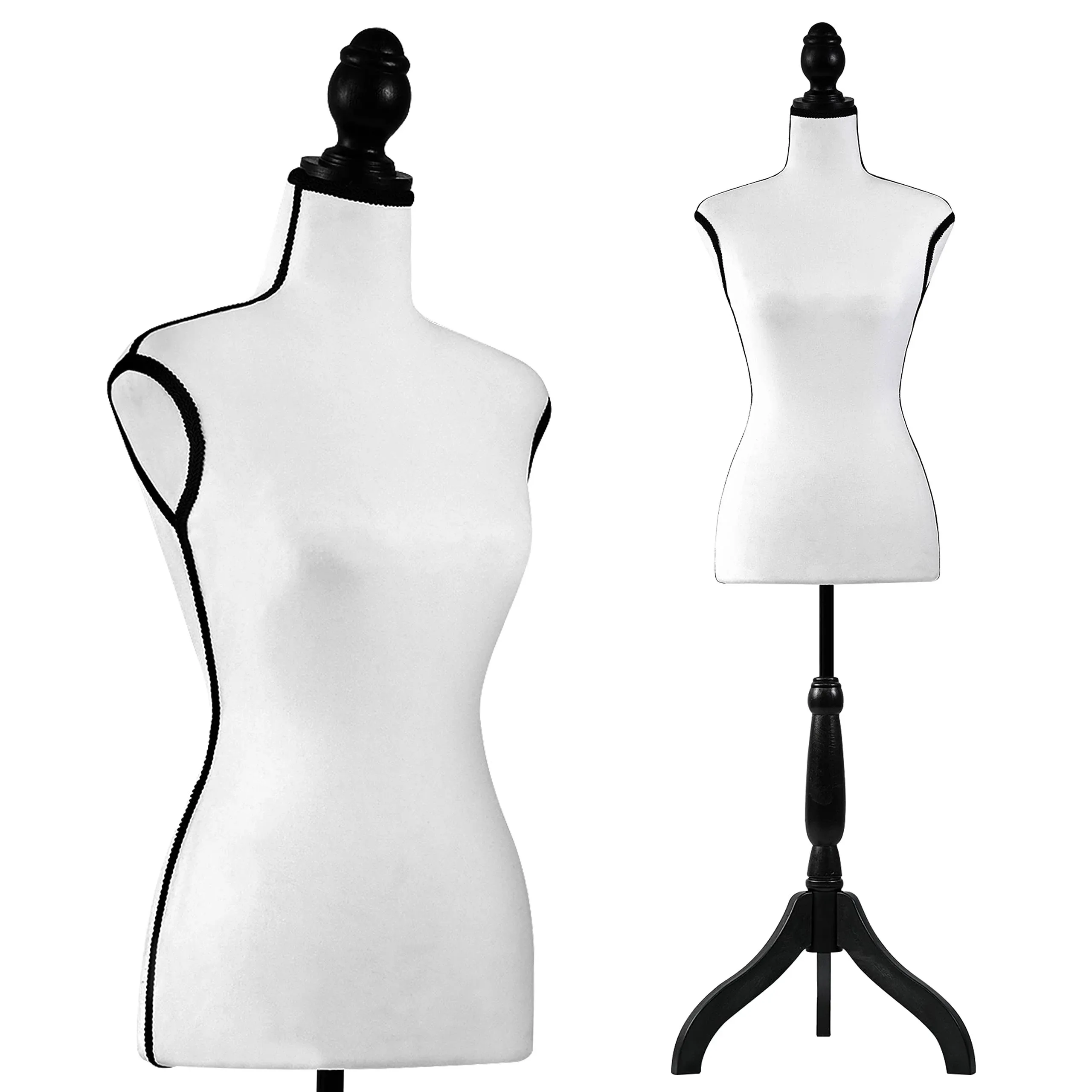 SereneLife Durable Stand Female Torso Mannequin Body (White, Foam and MDF Wood)