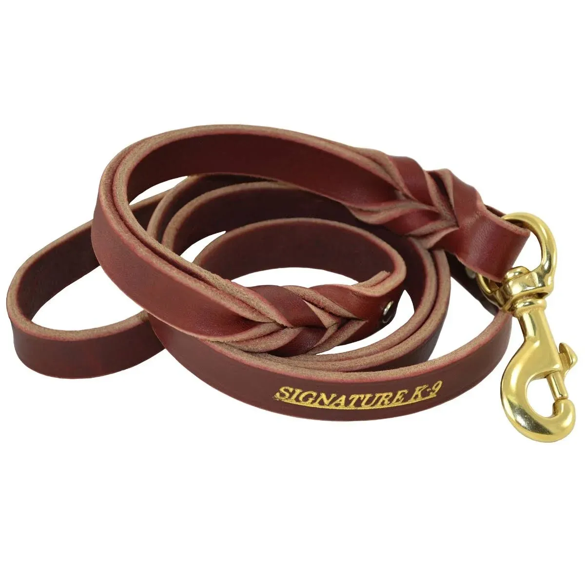 Double Handle Braided Leather Leash - Burgundy - 5' x 3/4"