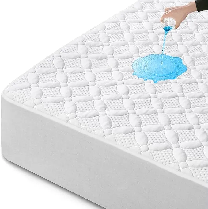 King Mattress Protector, Waterproof Soft Breathable King Size Mattress Pad with 6-18 inches Deep Pocket, Quilted Thick Filling King Mattress Cover, White