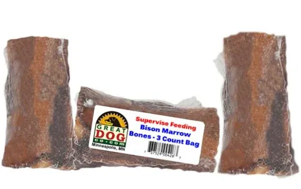 Great Dog Bison Marrow Bones - 3 Count Bag - Sourced and Made in USA