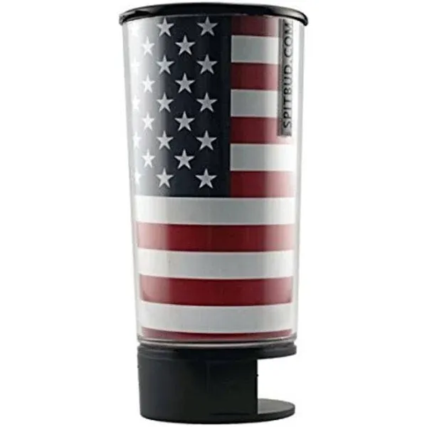 Spit Bud Portable Spittoon Bottle - Cupholder Friendly - Spill Resistant - Built In Can Opener and Holder - USA Flag