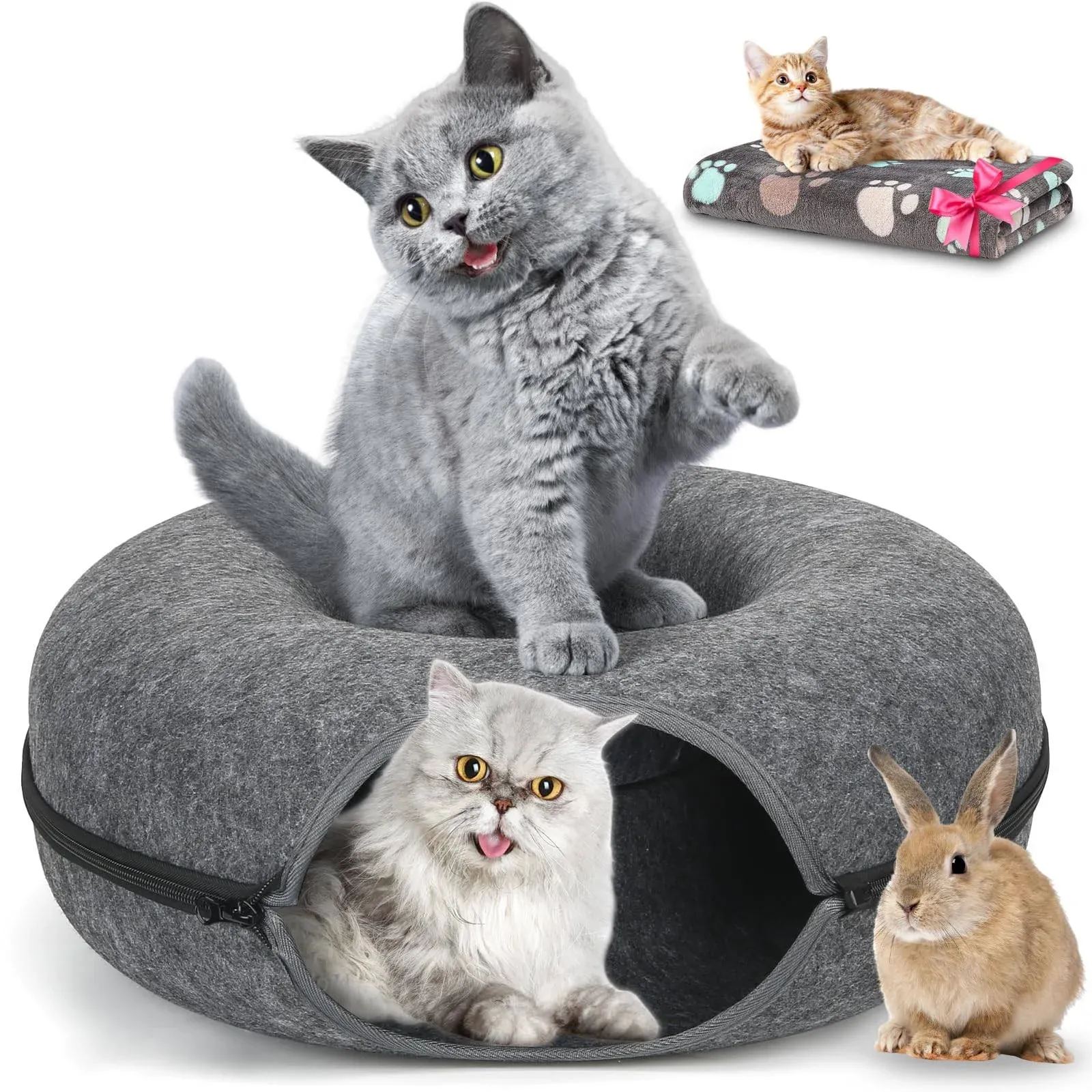 Cat Tunnel Bedpeekaboo Cat Cave With Pet Blanketdetacha<wbr/>ble Donut Tunnels For Ind