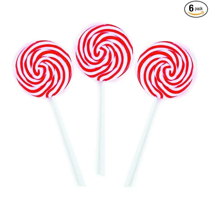 Jumbo Red &amp; White Swirl Lollipops, Birthday, Candy, 6 Pieces