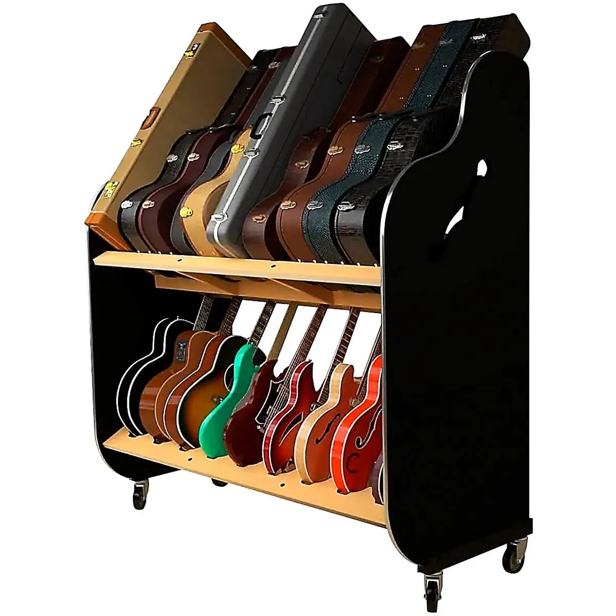 A&amp;S Crafted Products The Session-Pro Double-Stack Mobile Guitar &amp; Case Rack