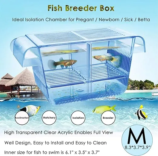 Fish Breeder Box Fish Hatchery Floating Fish Breeding Box with Removable Grating Perfect Fish Tank Divider for Agreesive Injured Pregnant Fishes