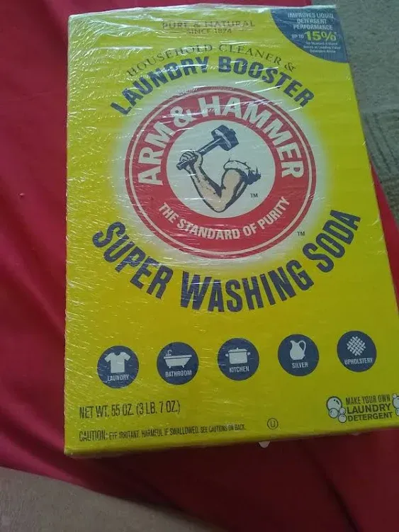 Arm & Hammer Natural Detergent Booster and freshener Super Washing Soda Detergent Booster & Household Cleaner, 55 oz