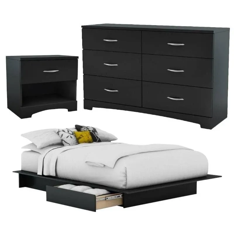 Home Square 3-Piece Set with Queen Storage Bed Nightstand and Double Dresser