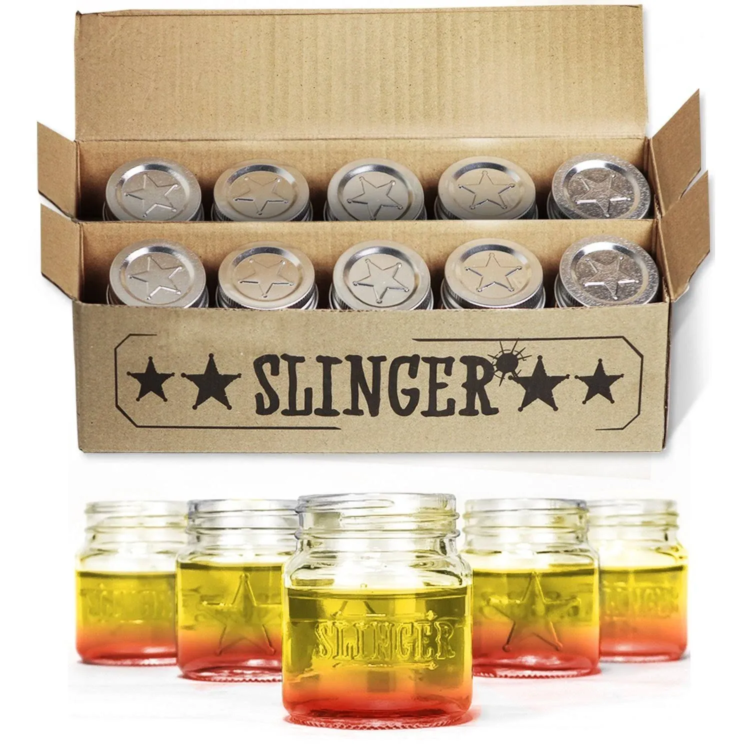 The Slinger Shot Glasses Set - Mini Mason Jars with Lids Featuring Unique Star