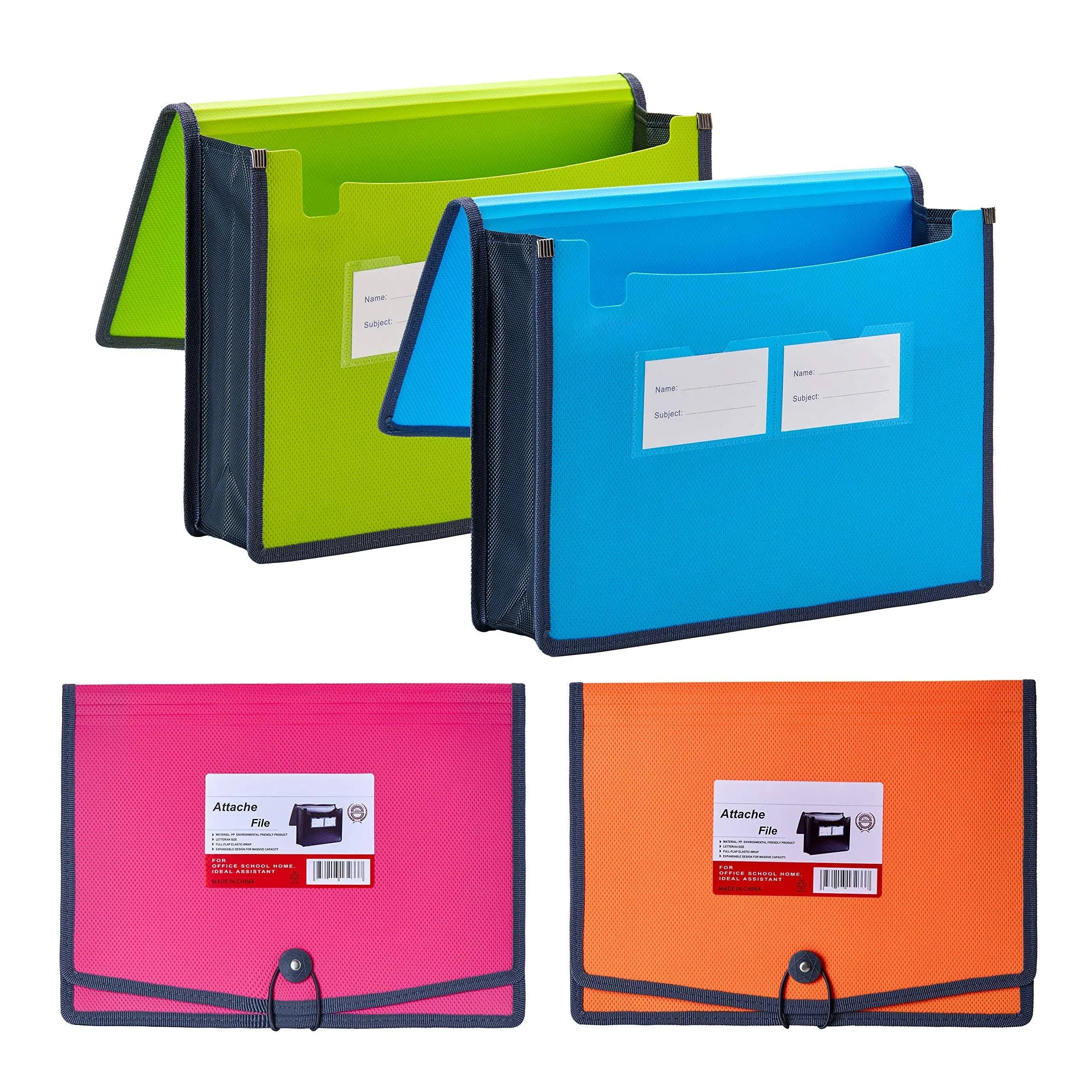 FANWU 4 Pack Plastic Expanding File Wallet Document Organizer with Elastic Cord ...