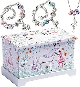 ABI + OLIE Jewelry Box for Girls & Little Girls Jewelry Box - Unicorn Kids Jewelry Box - Girls Music Box - Musical Girls Jewelry Box Organizer - Music Boxes for Girls