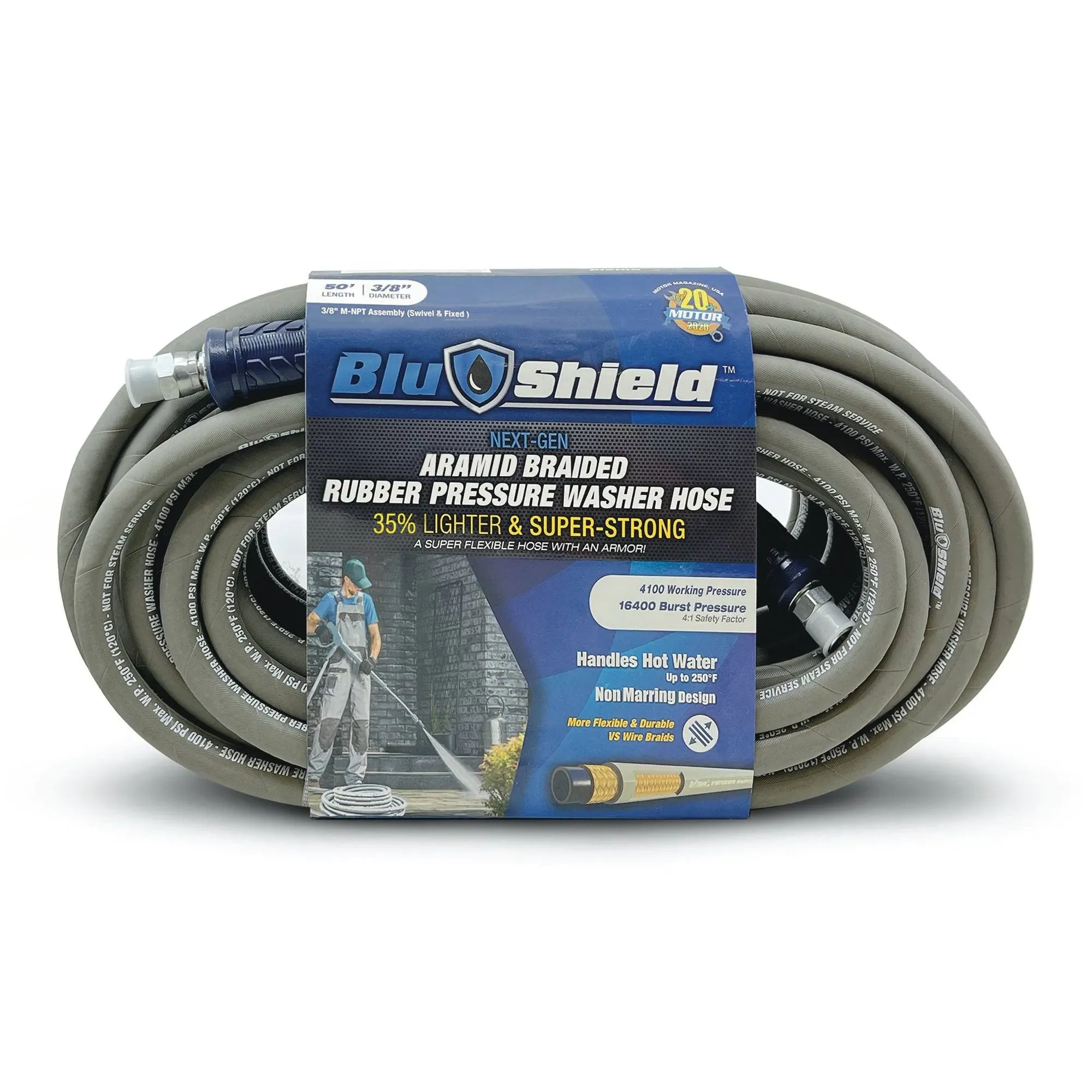 BluBird PW3850-NM Blushield 3/8" x 50' 4100 PSI 3/8" Male NPT Kevlar Braided Non ...