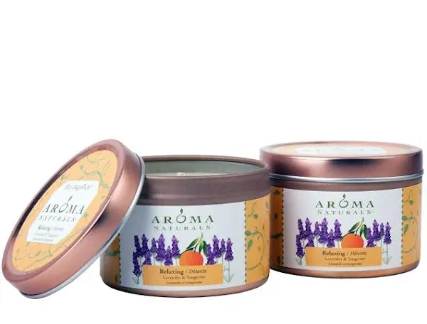 Aroma Naturals Tin Candle Essential Oil Natural Soy Scented Lavender and Tangerine 2 Count