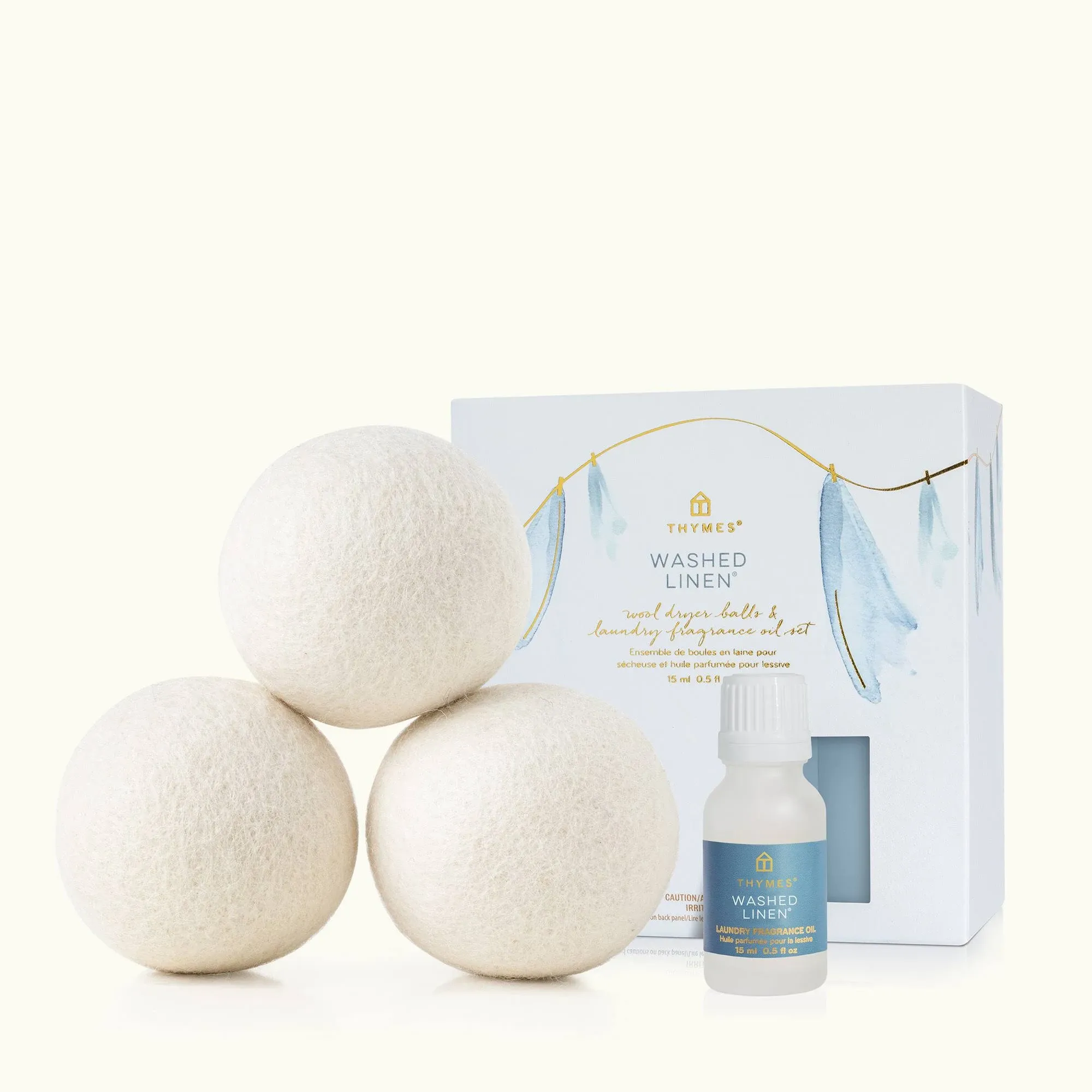 Thymes - Washed Linen Wool Dryer Balls & Laundry Fragrance Oil Set