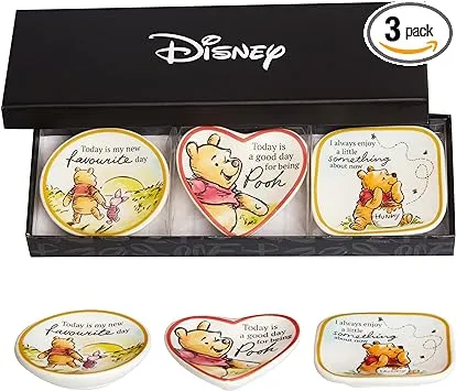 Disney Winnie The Pooh Mini Ceramic Trinket Tray Jewelry Ring Holder Gift Dish Set - 3 Piece Set