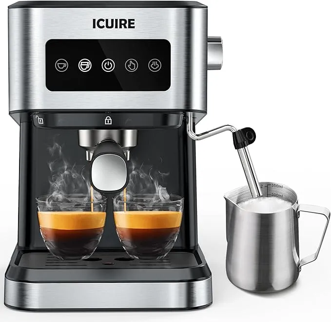 ICUIRE 20 Bar Espresso Machine with Milk Frothing Pitcher, 1050W - BLACK