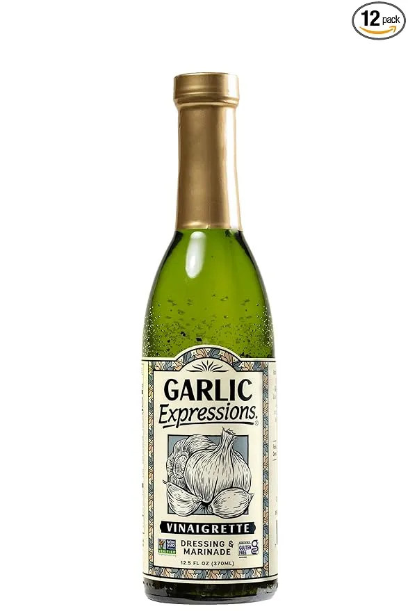 Garlic Expressions Vinaigrette Salad Dressing, Marinade | Non GMO, Vegan, Gluten Free Garlic Oil Vinaigrette Dressing | 12 Ct