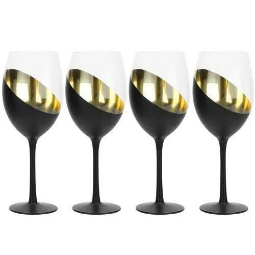 Set of 4 Modern Stemmed Wine Glasses, Matte Black & Gold  | eBay