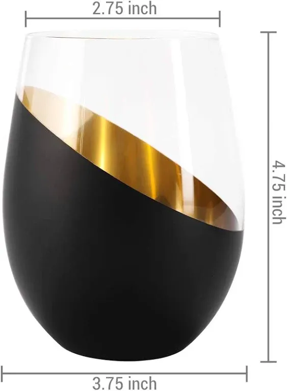 Matte Black & Gold Stemless Wine Glasses, Set of 6