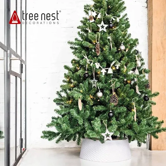 Tree Nest 317715 Wicker Collar Round Christmas Tree Ring Skirt Base, Red - Medium