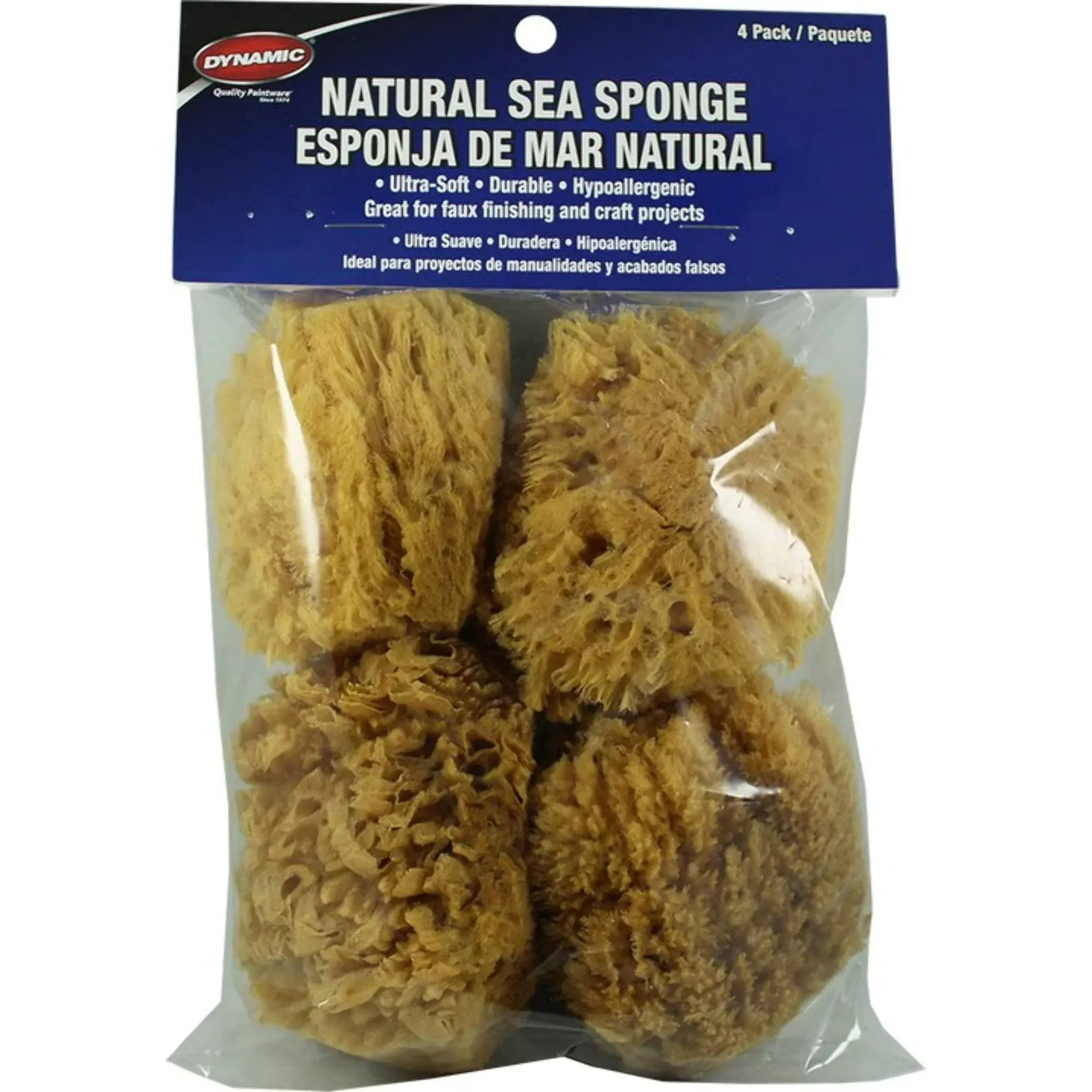 Dynamic 00034 Natural Artist and Craft Sea Sponges 4" - 4 Pack