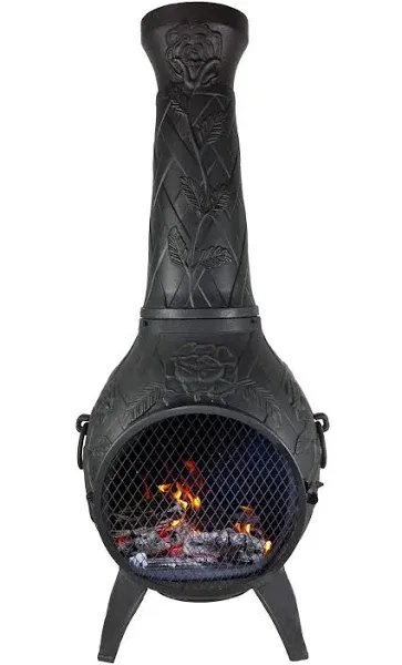 The Blue Rooster Outdoor Chimenea Fireplace - Rose in Charcoal Finish